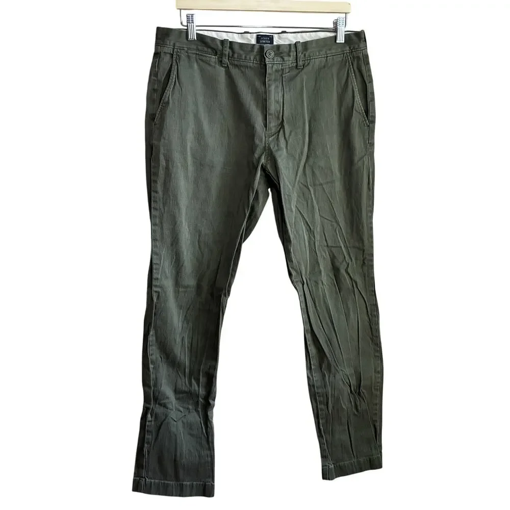 J.Crew stretch trademark cotton blend vintage olive green trousers men's 34X32